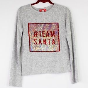 Primark Girls' "#Team Santa / Rudolph" Reversible Sequins Brushed Knit Sweater
